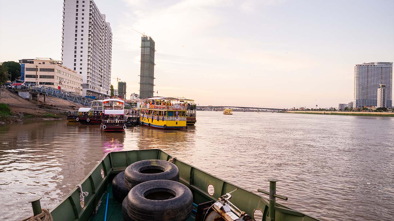 Sunset boat cruise on Mekong River